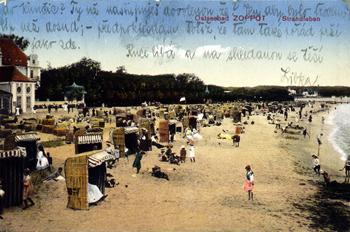 Plaża na przeciwko Domu Gościnnego przy Domu Zdrojowym, zdjęcie z ok. 1910 r. źródło: TPS