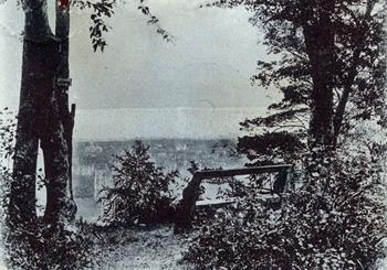 Widok na Dolinę Owczą z miejsca widokowego na wzniesieniu na terenie rezerwatu Zajęczego Wzgórza (dawniej Grosse Gaisberg), będącego częścią szlaku ścieżki leśnej o nazwie Leśna Altana, łączącej się  drogą Herberta, zdjęcie z ok. 1900 r. źródło: KC