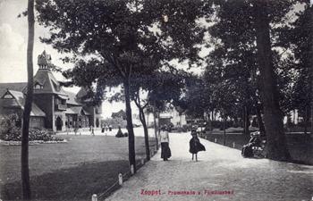 Łazienki Południowe widziane z alejek w parku południowym, zdjęcie z ok. 1910 r. źródło: KC